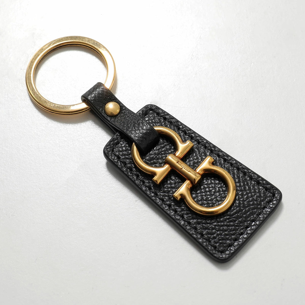 Salvatore Ferragamo GANCINI Keyring Keychain Accessory Leather Nero Black